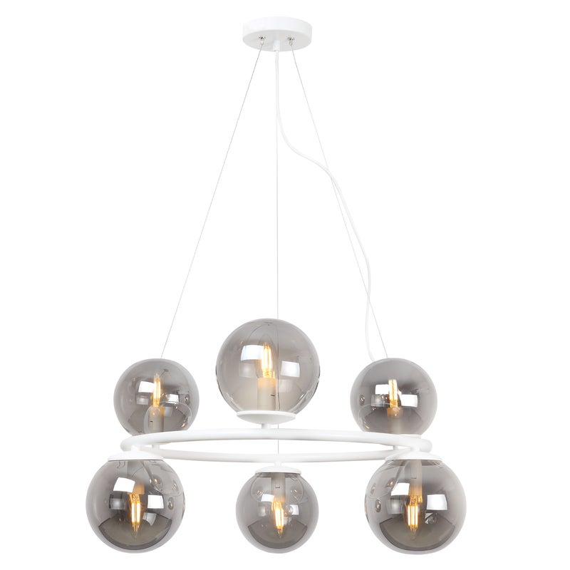 Lampa sufitowa wisząca Aura biała modern 6xE14 klosz kula grafitowa Light Home LH