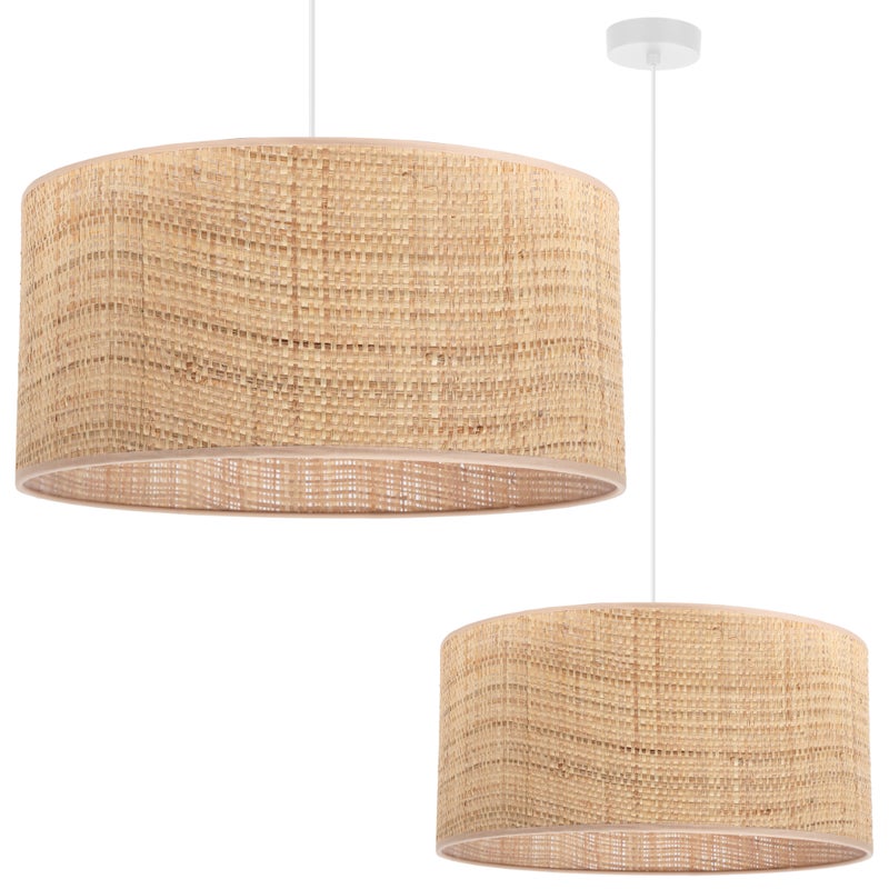 Lampa sufitowa wisząca Rattan biała boho 1xE27 abażur okrągły 45cm beżowy Light Home LH