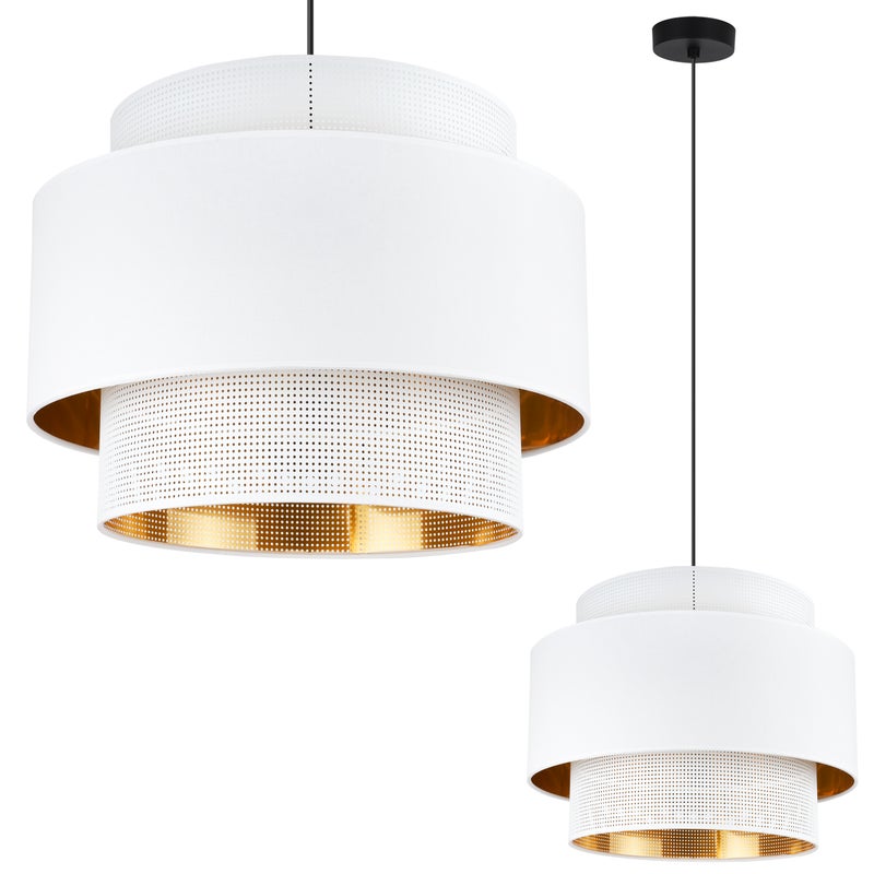 Lampa sufitowa wisząca Asti Trio biała glamour 1xE27 abażur okrągły 40cm biały/złoty siatka tkanina Light Home LH