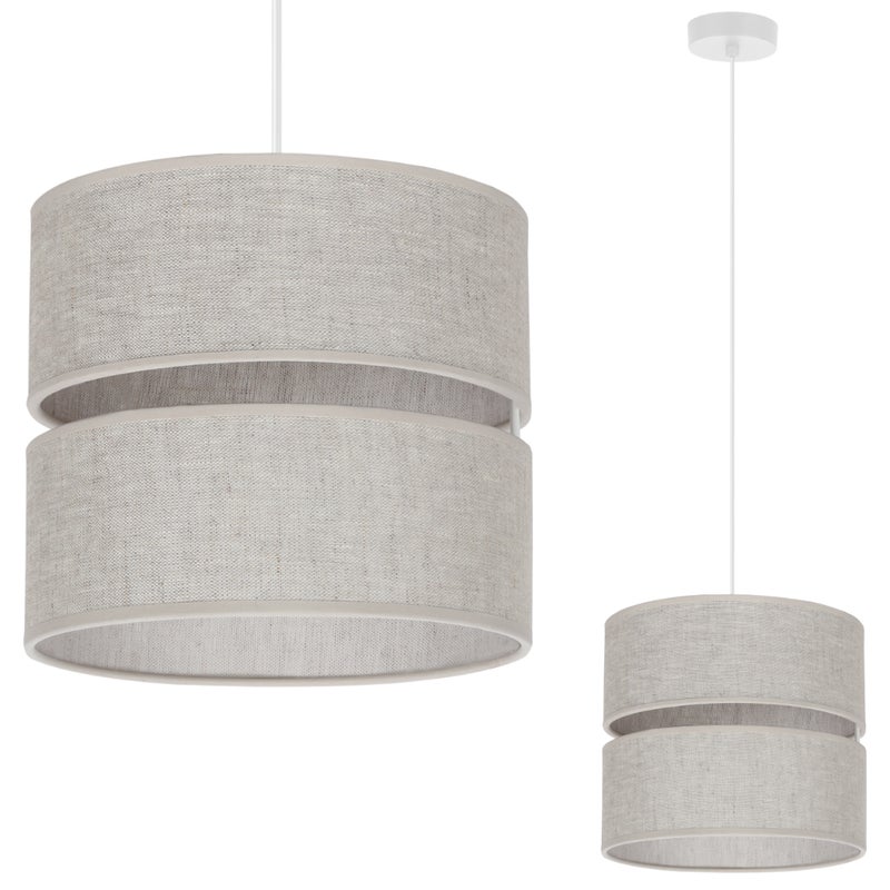 Lampa sufitowa wisząca Len Duo L01 biała glamour 1xE27 abażur okrągły tuba 20cm jasny beż Light Home LH