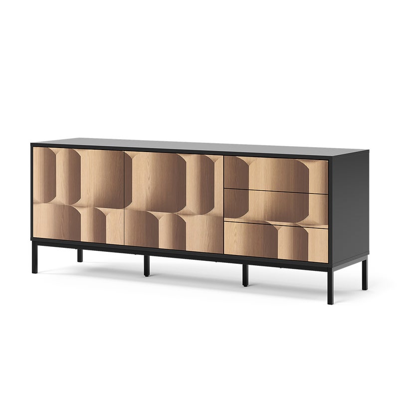 Vicco Lowboard Eliza, Czarny/dąb, 150 x 60 cm z 3 szufladami