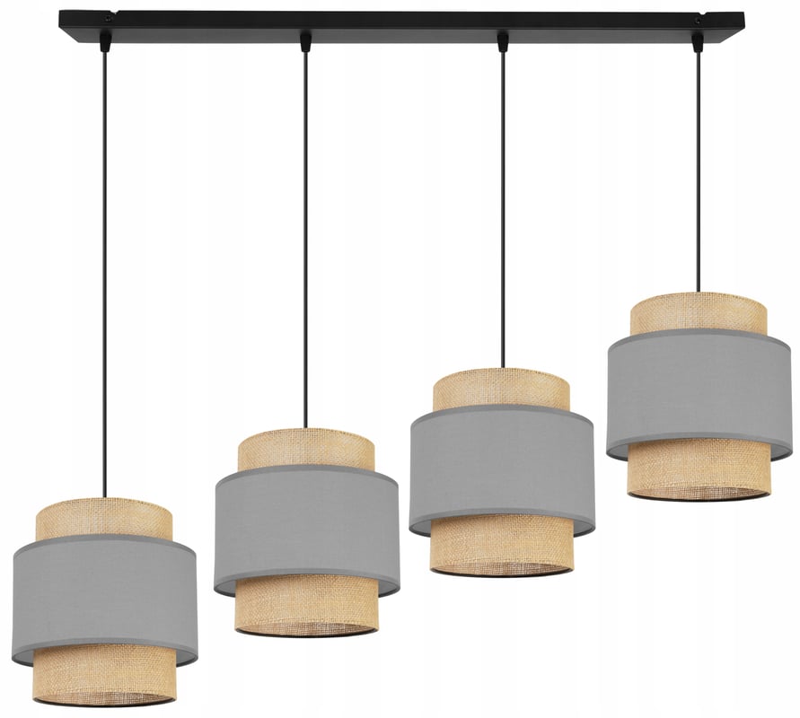 Lampa sufitowa wisząca Boho pozioma loft 4xE27 abażur juta szary Light Home LH