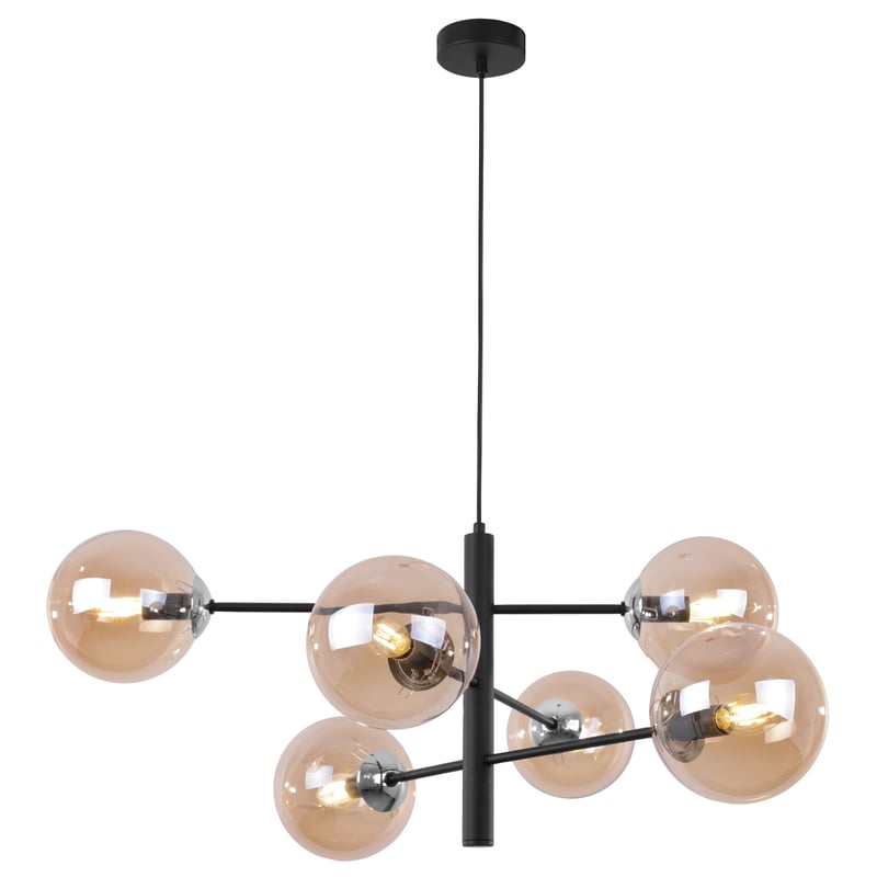 Lampa sufitowa wisząca Cannes czarna modern 6xE14 klosz szklany kula miodowa/srebrna Light Home LH