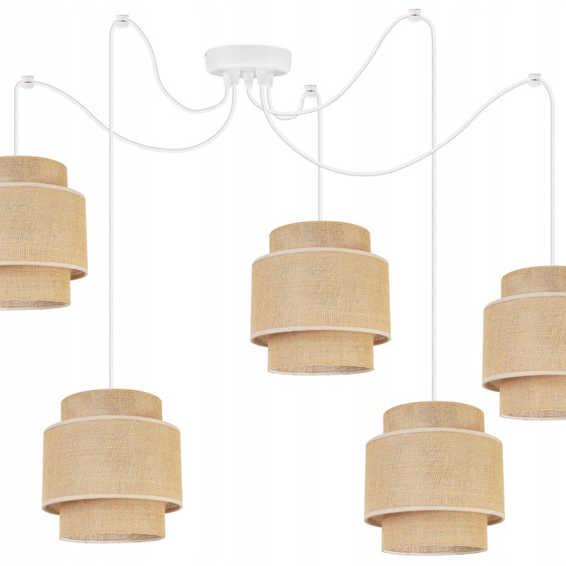 Lampa sufitowa wisząca Boho Pająk loft 5xE27 abażur juta biały/beżowy Light Home LH