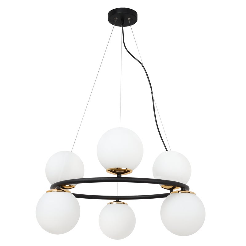 Lampa sufitowa wisząca Aura czarna modern 6xE14 klosz kula biała/złota Light Home LH