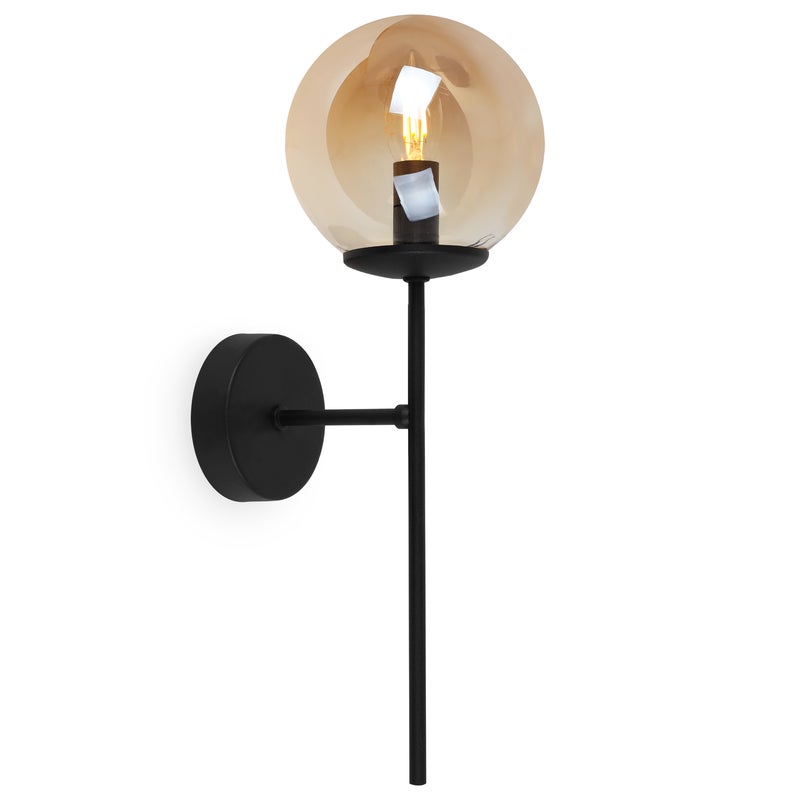 Lampa kinkiet ścienny czarny Siena loft 1xE14 klosz kula szklana miodowa Light Home LH