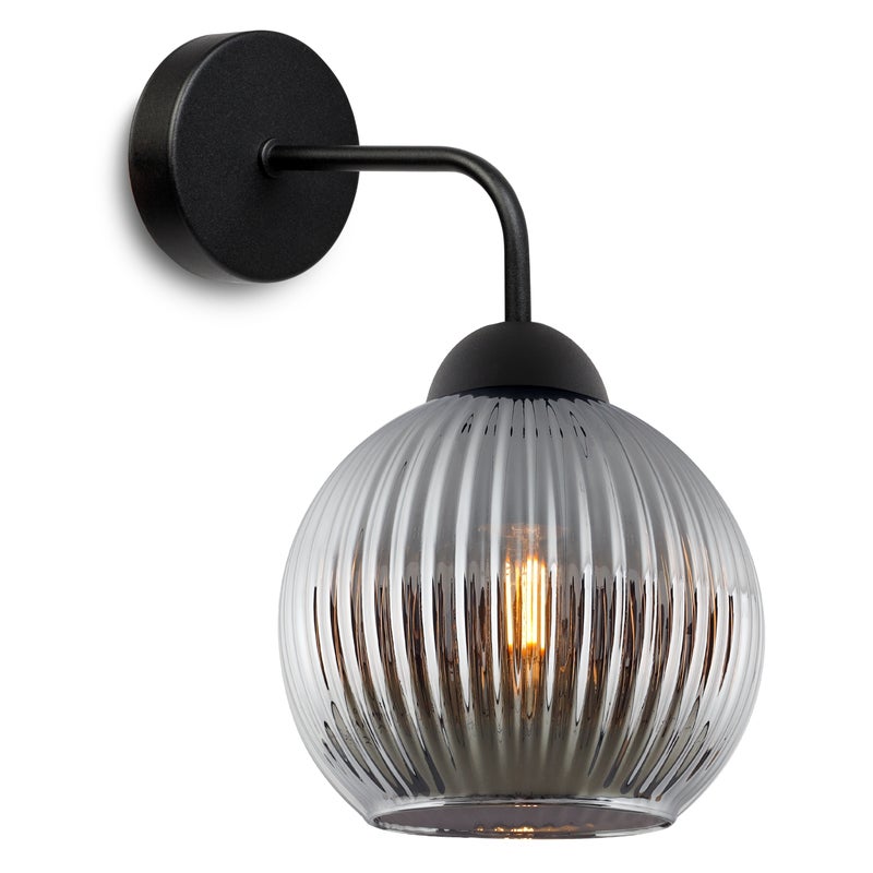 Lampa kinkiet ścienny Riffle loft 1xE27 klosz kula szklana grafitowa Light Home LH