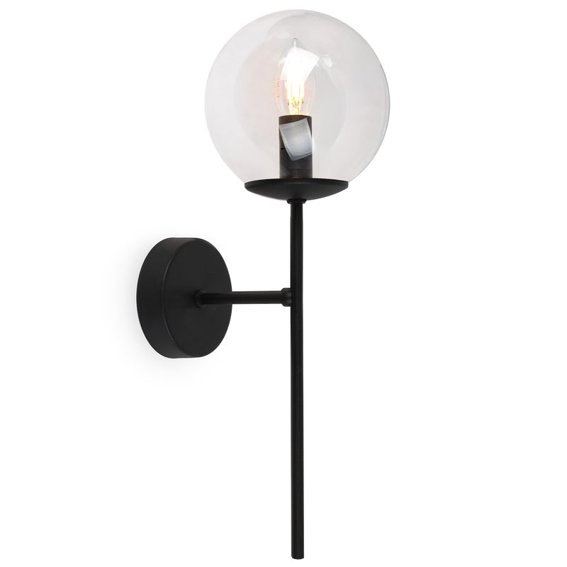 Lampa kinkiet ścienny czarny Siena loft 1xE14 klosz kula szklana bezbarwna Light Home LH