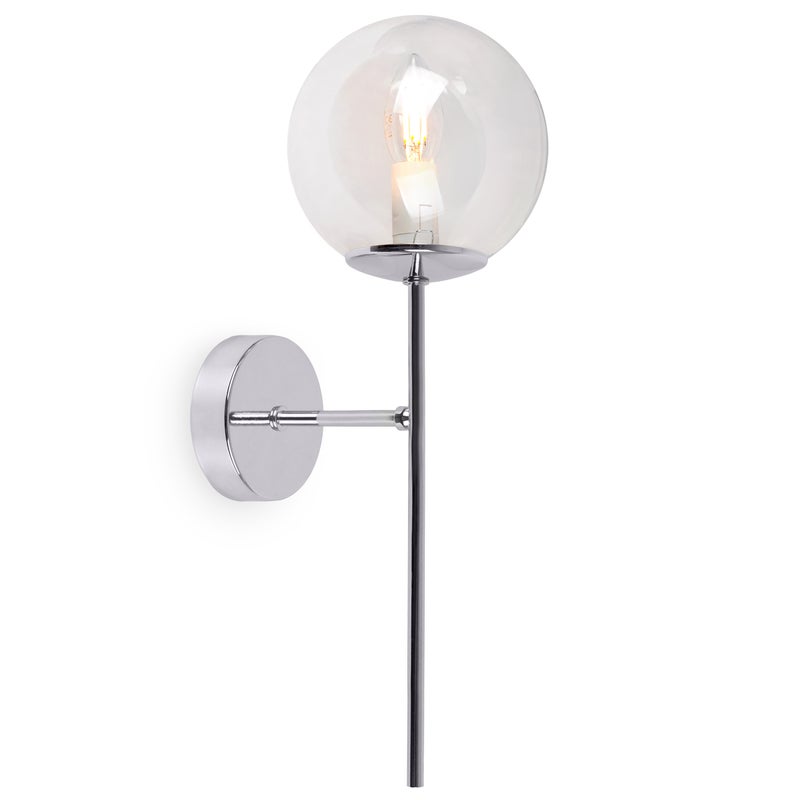 Lampa kinkiet ścienny srebrna Siena loft 1xE14 klosz kula szklana bezbarwna Light Home LH