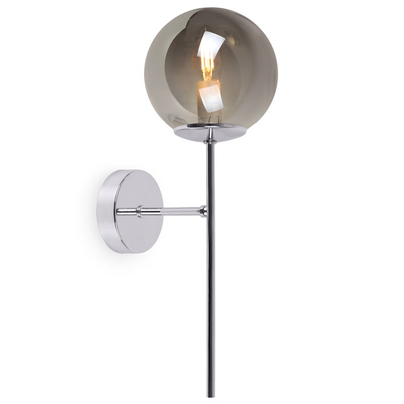 Lampa kinkiet ścienny srebrny Siena loft 1xE14 klosz kula szklana grafitowa Light Home LH