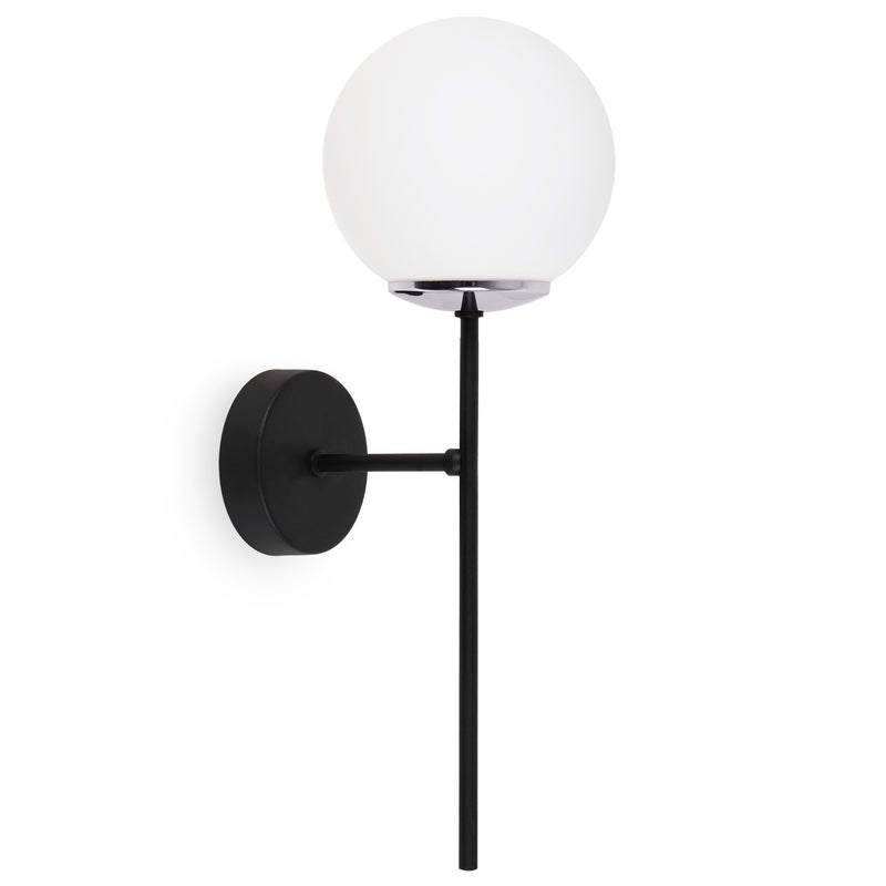 Lampa kinkiet ścienny czarny Siena loft 1xE14 klosz kula szklana biała/srebrna Light Home LH