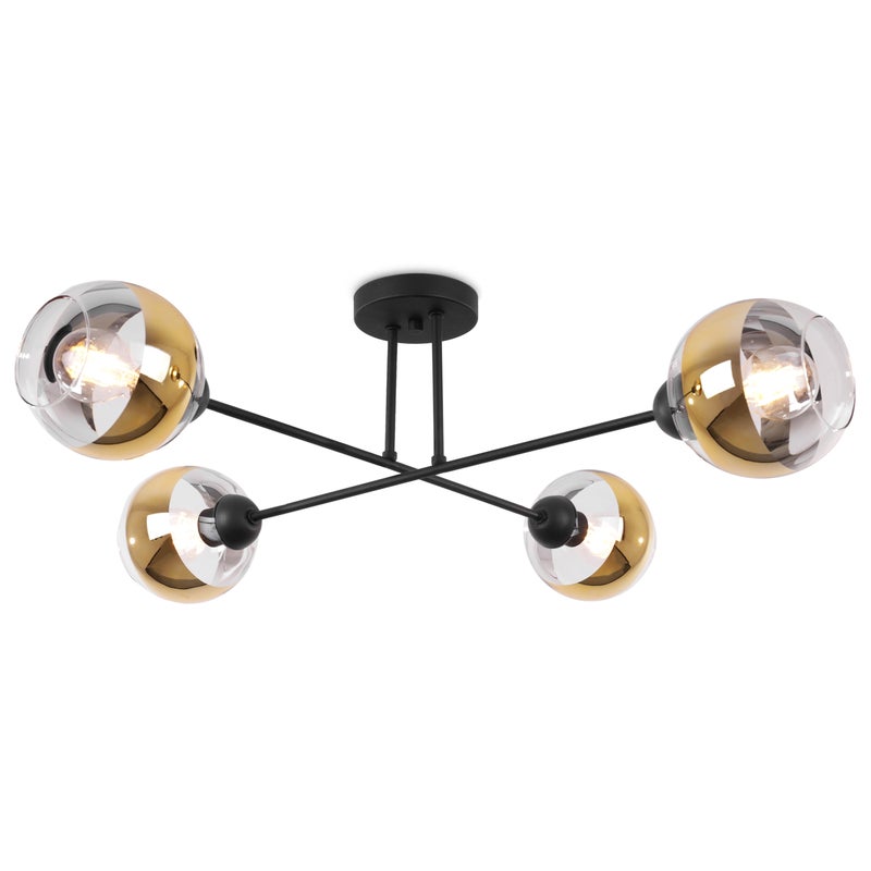 Lampa sufitowa wisząca Austria czarna glamour 4xE27 klosz kula złota/bezbarwna Light Home LH