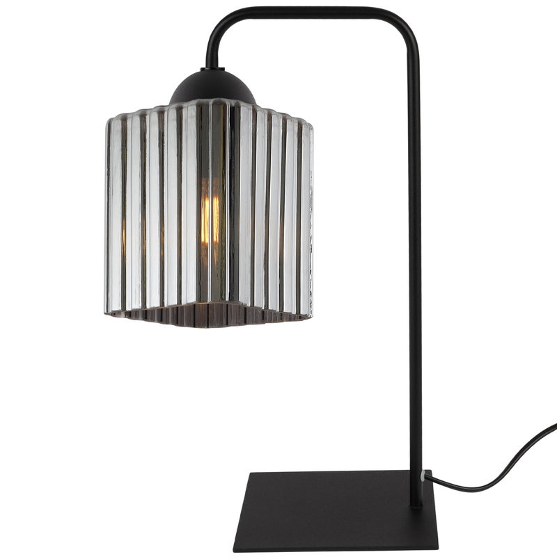 Lampa nocna stołowa Riffle 1xE27 klosz sześcian szklany grafitowa Light Home LH