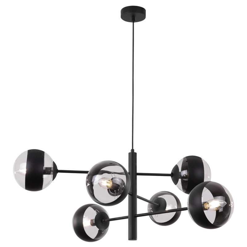 Lampa sufitowa wisząca Toledo czarna modern 6xE14 klosz kula bezbarwna Light Home LH