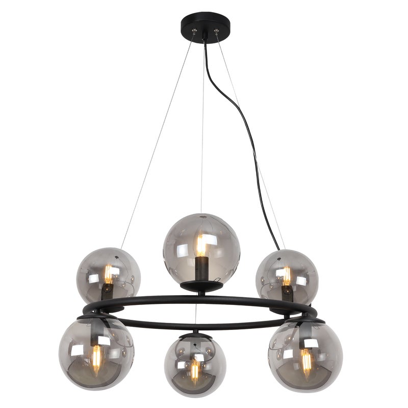 Lampa sufitowa wisząca Aura czarna modern 6xE14 klosz kula grafitowa Light Home LH