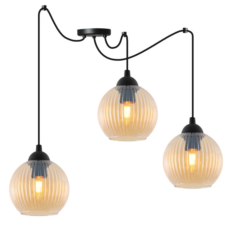 Lampa sufitowa wisząca Riffle Pająk loft 3xE27 klosz kula miodowa Light Home LH