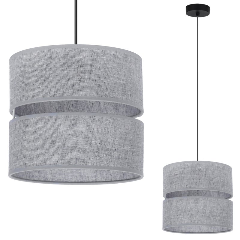 Lampa sufitowa wisząca Len Duo L04 czarna glamour 1xE27 abażur okrągły tuba 20cm szary Light Home LH