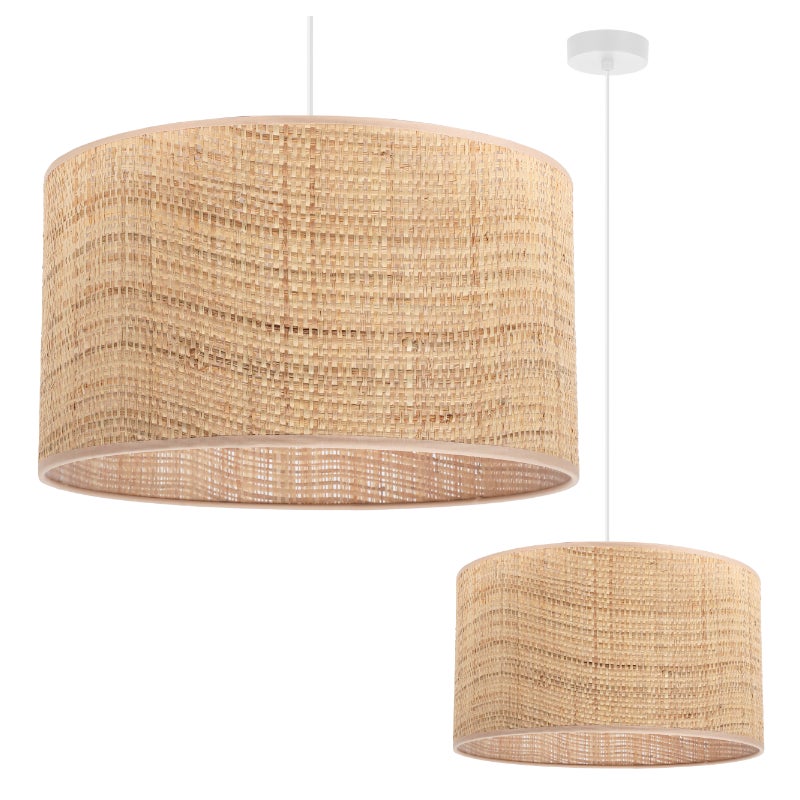 Lampa sufitowa wisząca Rattan biała boho 1xE27 abażur okrągły 35cm beżowy Light Home LH