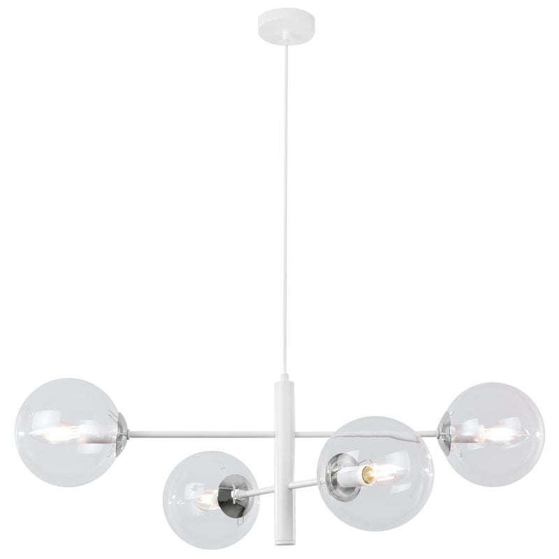 Lampa sufitowa wisząca Vicenza biała glamour 4xE14 klosz kula bezbarwna/srebrna Light Home LH