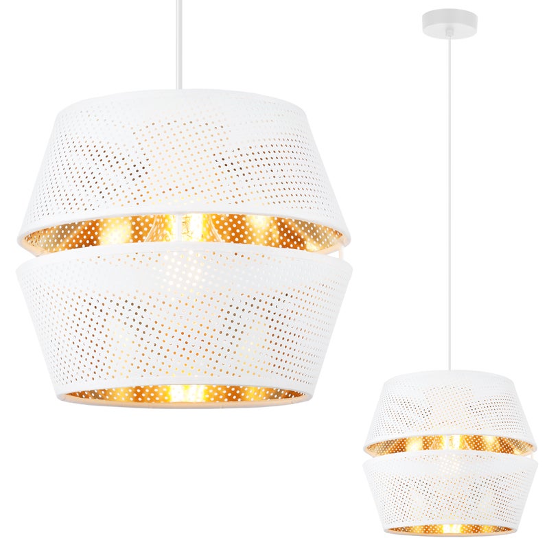 Lampa sufitowa wisząca Asti Duo biała glamour 1xE27 abażur biały/złoty Light Home LH
