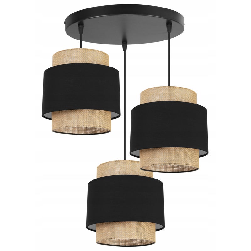 Lampa sufitowa wisząca Boho okrągła loft 3xE27 abażur juta czarny Light Home LH
