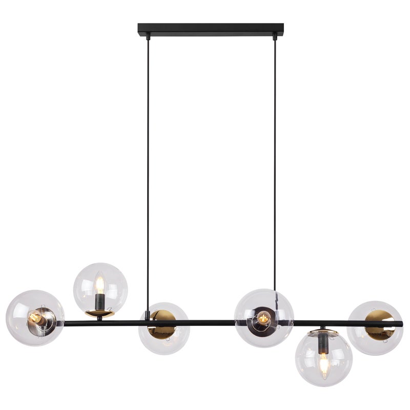 Lampa sufitowa wisząca Siena czarna modern 6xE14 klosz kula bezbarwny/złoty Light Home LH