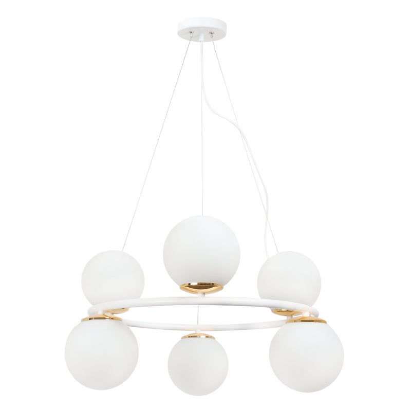 Lampa sufitowa wisząca Aura biała modern 6xE14 klosz kula biała/złota Light Home LH