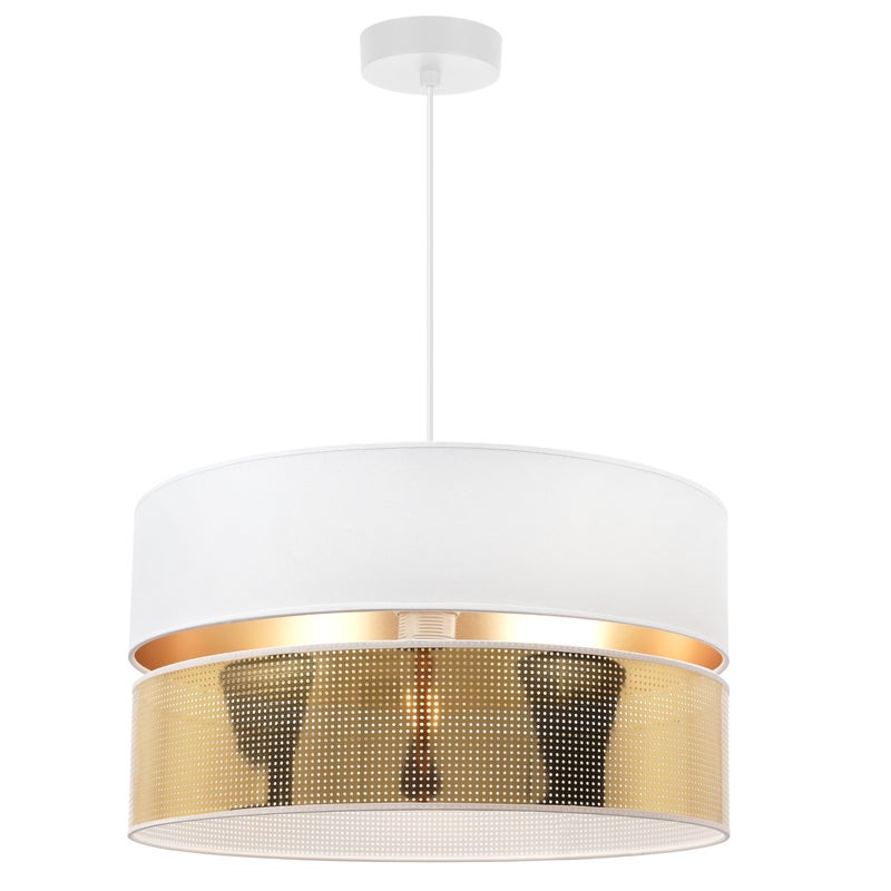 Lampa sufitowa wisząca Asti Duo biały 1xE27 abażur okrągły tuba 40cm biały/złoty Light Home LH