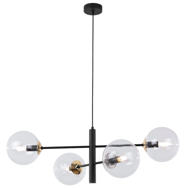 Lampa sufitowa wisząca Vicenza czarna glamour 4xE14 klosz kula bezbarwna/złota Light Home LH