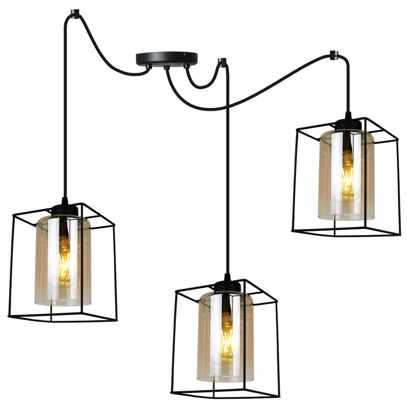 Lampa sufitowa wisząca modern Spider Hella Cage 3xE27 klosz kwadratowy miodowy Light Home LH