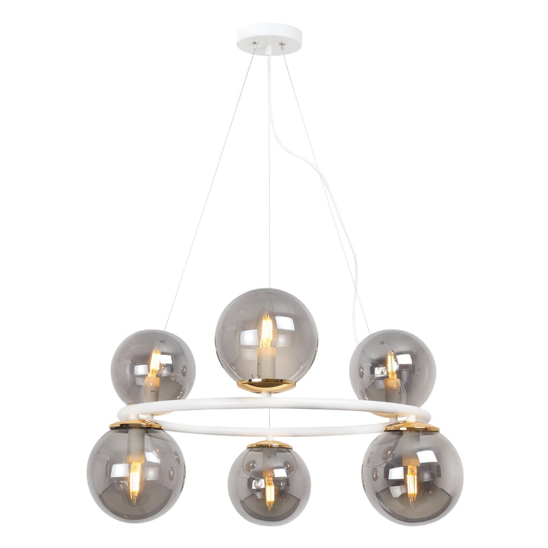 Lampa sufitowa wisząca Aura biała modern 6xE14 klosz kula grafitowa/złota Light Home LH