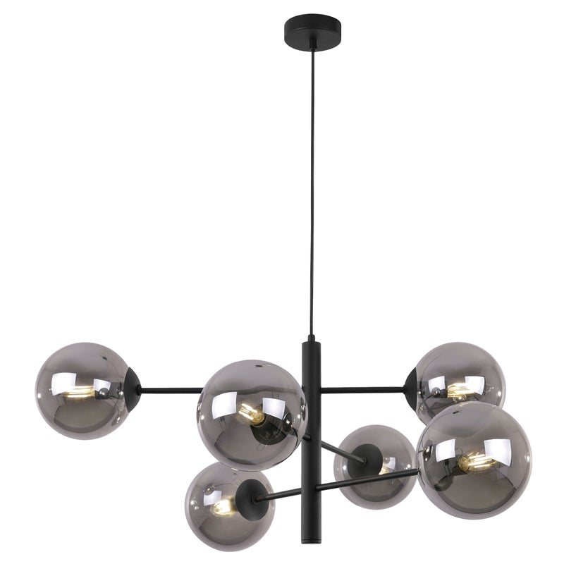 Lampa sufitowa wisząca Cannes czarna modern 6xE14 klosz szklany kula grafitowa Light Home LH