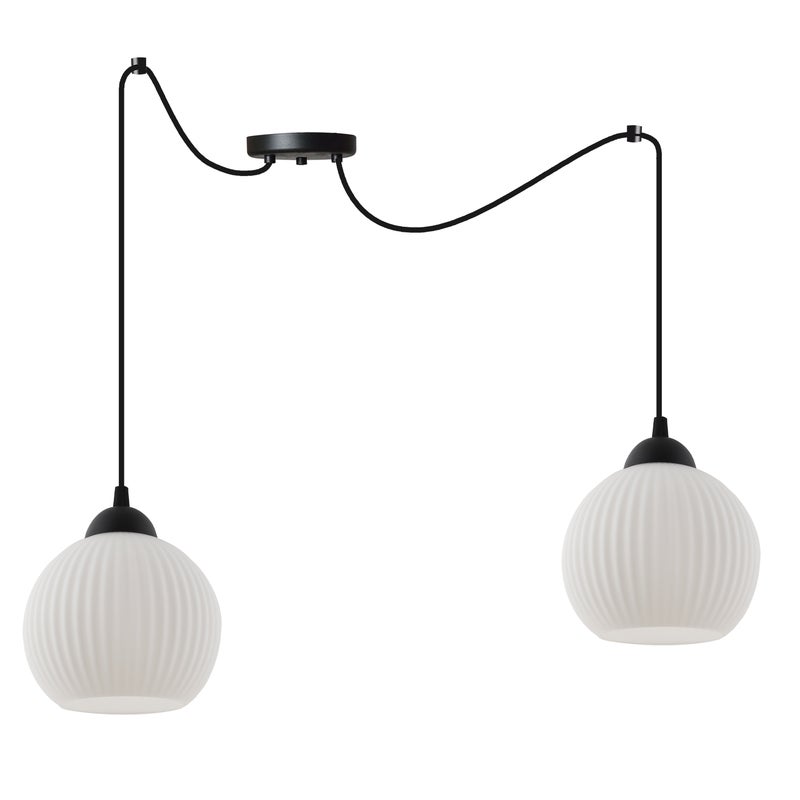Lampa sufitowa wisząca Riffle Pająk loft 2xE27 klosz kula czarna/biała Light Home LH