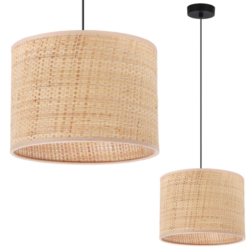 Lampa sufitowa wisząca Rattan czarna boho 1xE27 abażur okrągły 20cm beżowy Light Home LH