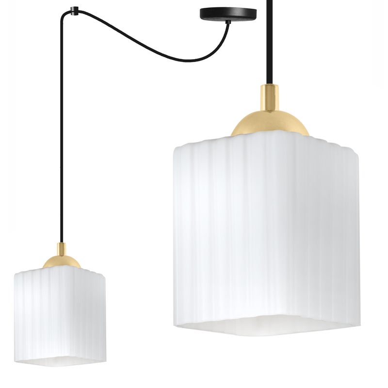 Lampa sufitowa wisząca Riffle Pająk loft 1xE27 klosz sześcian biały/złoty Light Home LH