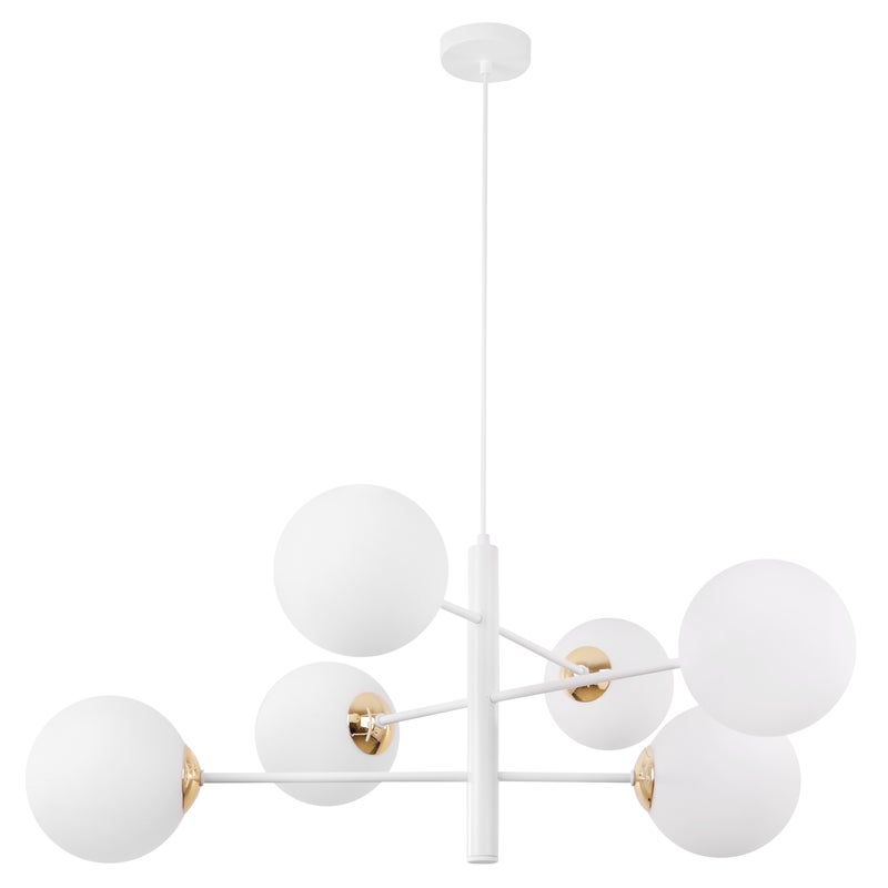 Lampa sufitowa wisząca Cannes biała modern 6xE14 klosz szklany kula biała/złota Light Home LH
