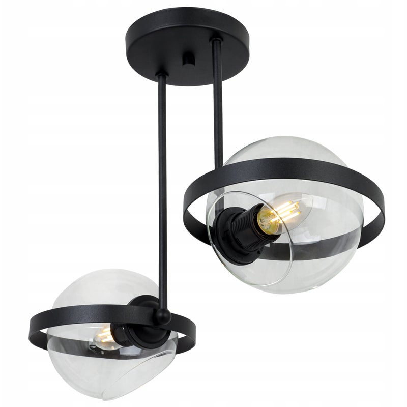 Lampa sufitowa wisząca LED modern 2xE27 klosz okrągły czarny/transparentny Light Home LH