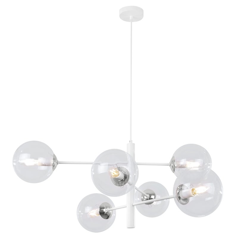 Lampa sufitowa wisząca Cannes biała modern 6xE14 klosz szklany kula bezbarwna/srebrna Light Home LH