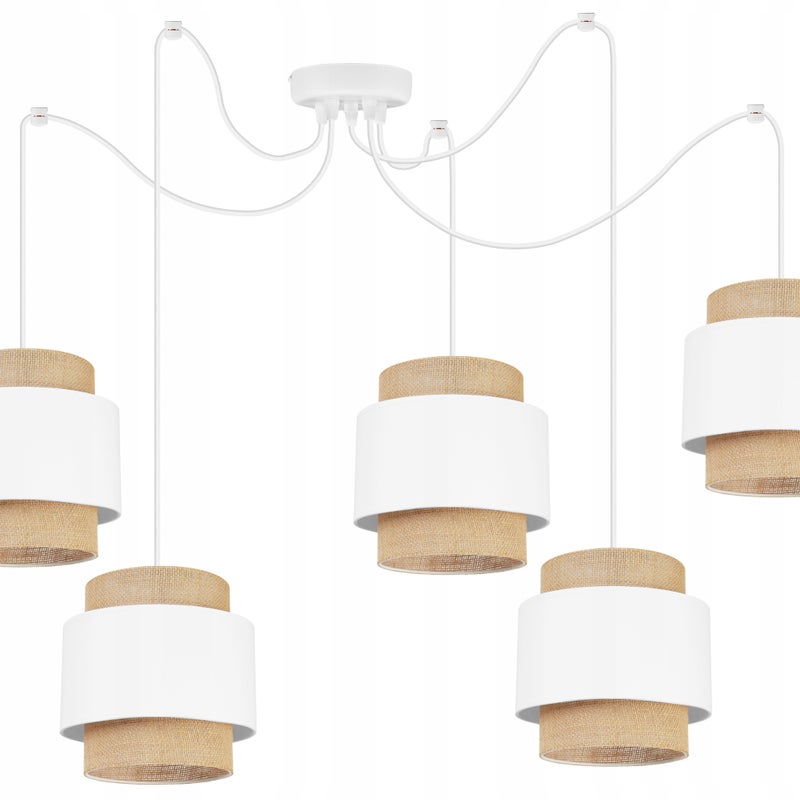 Lampa sufitowa wisząca Boho Pająk loft 5xE27 abażur juta biały Light Home LH