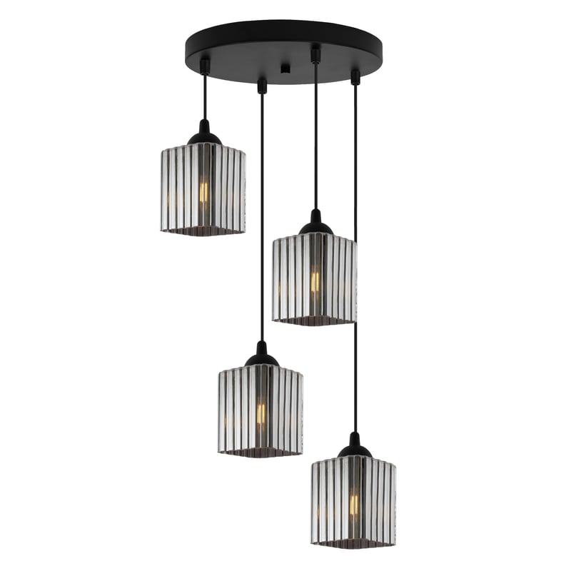 Lampa sufitowa wisząca okrągła Riffle loft 4xE27 klosz sześcian grafitowy Light Home LH