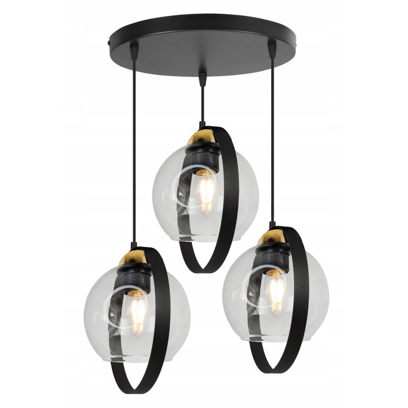 Lampa sufitowa wisząca modern 3xE27 klosz pierścienie czarny/transparentny Light Home LH