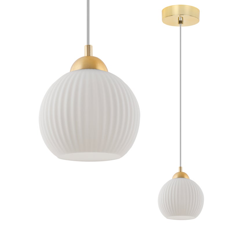 Lampa sufitowa wisząca Riffle loft 1xE27 klosz kula złota/biała Light Home LH