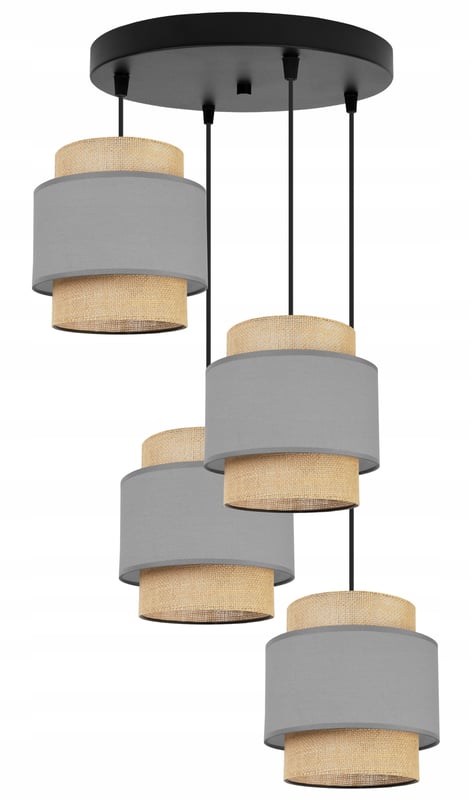 Lampa sufitowa wisząca Boho okrągła loft 4xE27 abażur juta szary Light Home LH