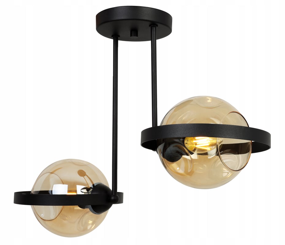 Lampa sufitowa wisząca modern 2xE27 klosz okrągły czarny/miodowy Light Home LH