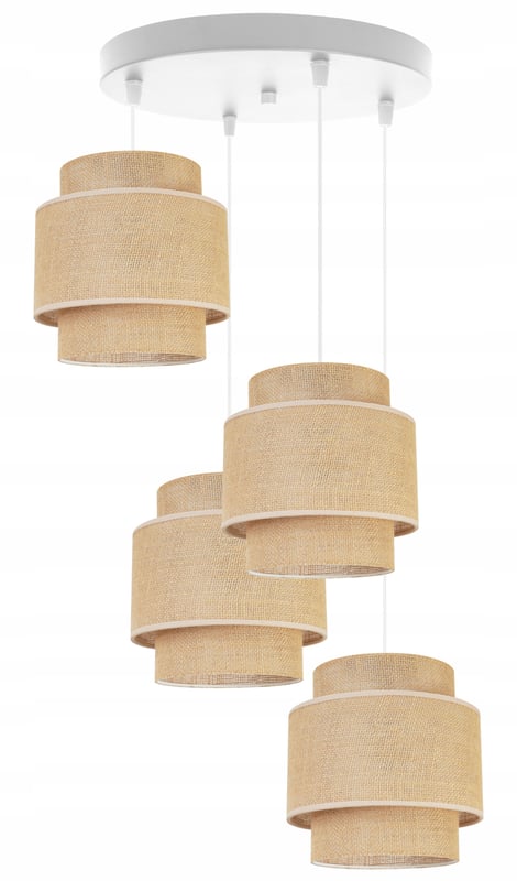 Lampa sufitowa wisząca Boho okrągła loft 4xE27 abażur juta biały/beżowy Light Home LH