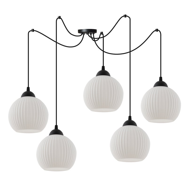 Lampa sufitowa wisząca Riffle Pająk loft 5xE27 klosz kula czarna/biała Light Home LH