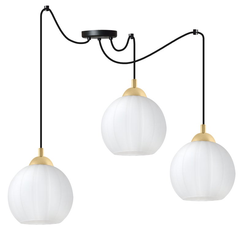 Lampa sufitowa wisząca Costa Pająk loft 3xE27 klosz kula biała/złota Light Home LH