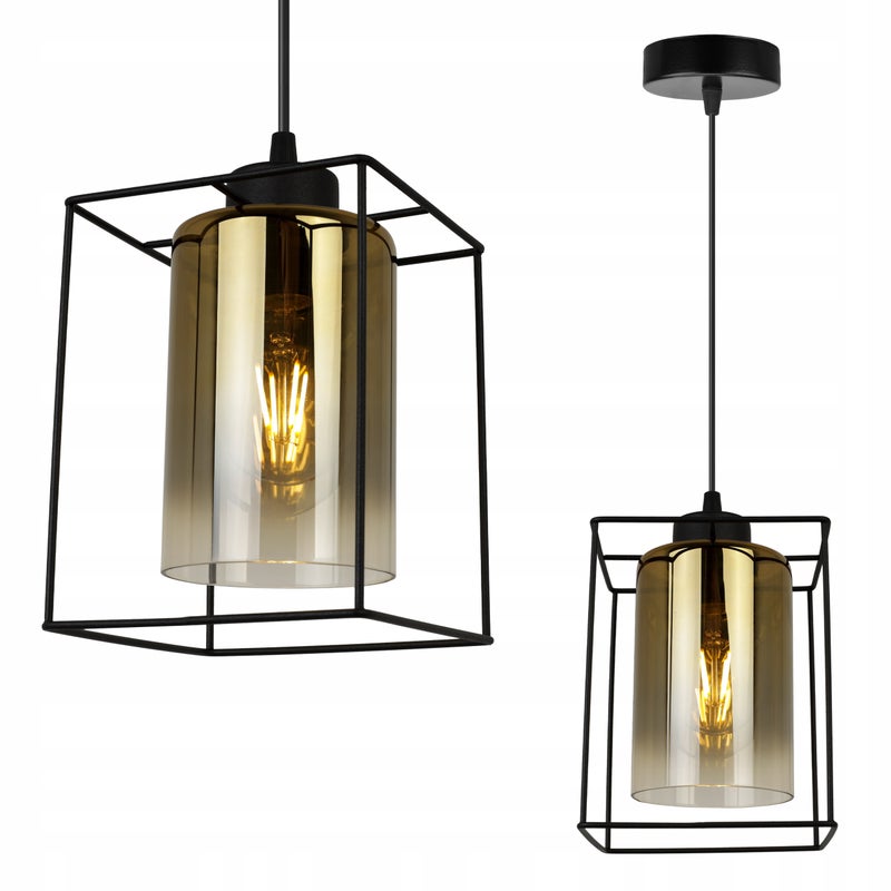 Lampa sufitowa wisząca modern 1xE27 klosz kwadratowy czarny/złoty Light Home LH