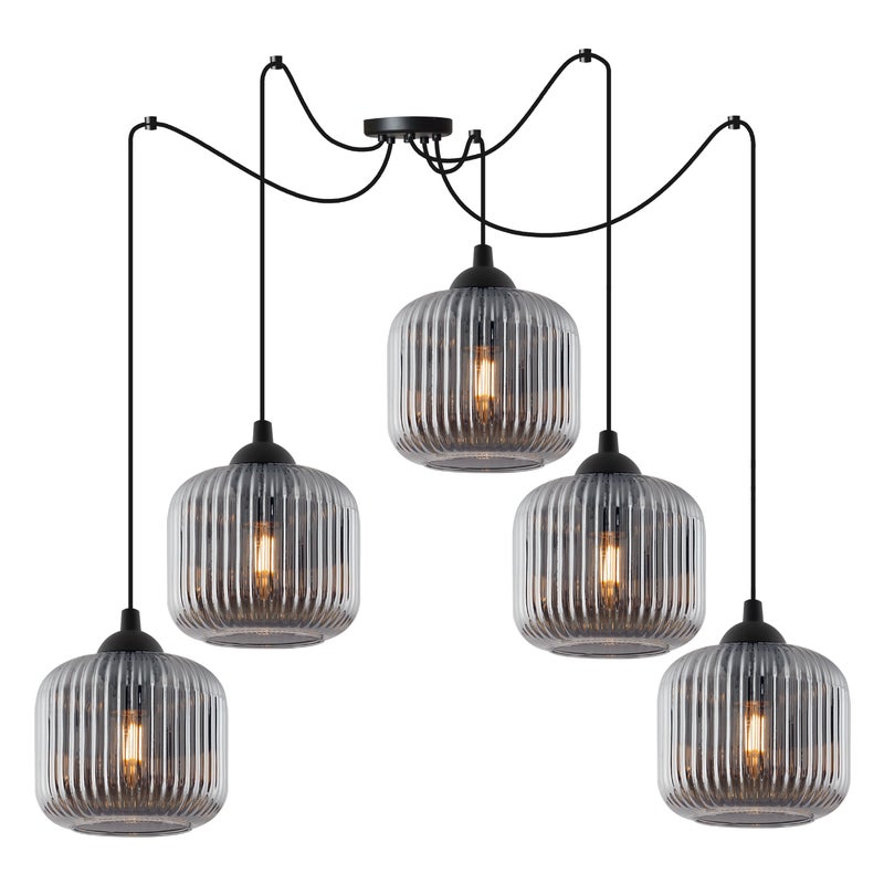 Lampa sufitowa wisząca Riffle Pająk loft 5xE27 klosz walec grafit Light Home LH