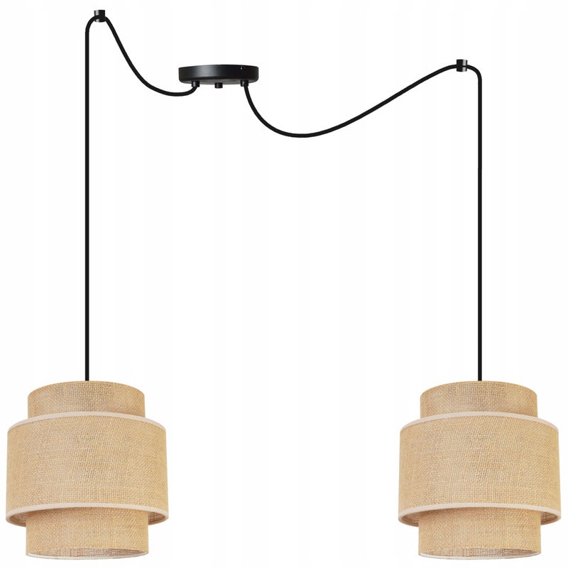 Lampa sufitowa wisząca Boho Pająk loft 2xE27 abażur juta czarny/beżowy Light Home LH